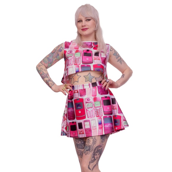 FASHION WH0RE Pink Vintage Cellphone 2 pc. Set. Crop top and Skirt - Picture 5 of 6
